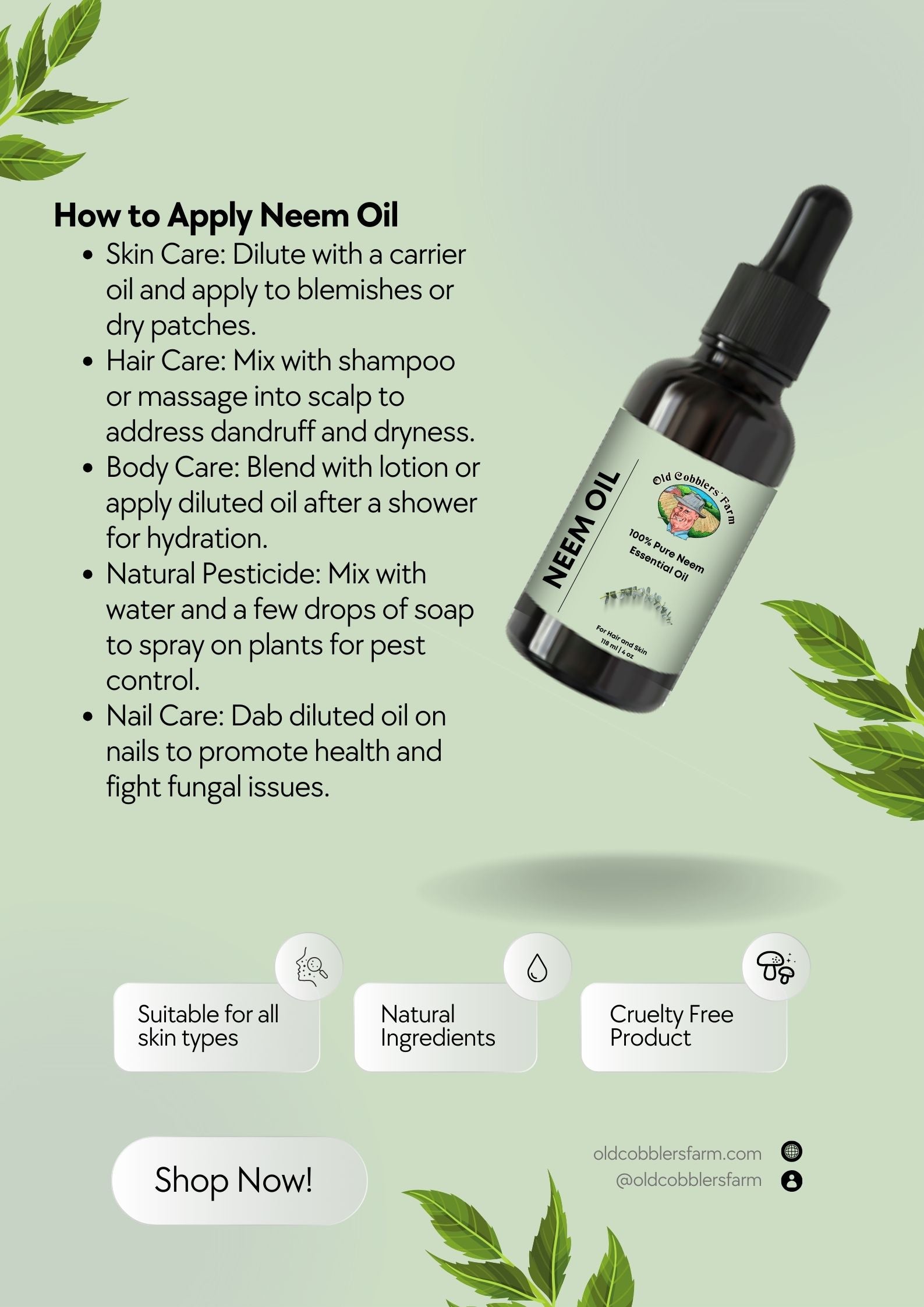 Neem Essential Oil By Old Cobblers Farm