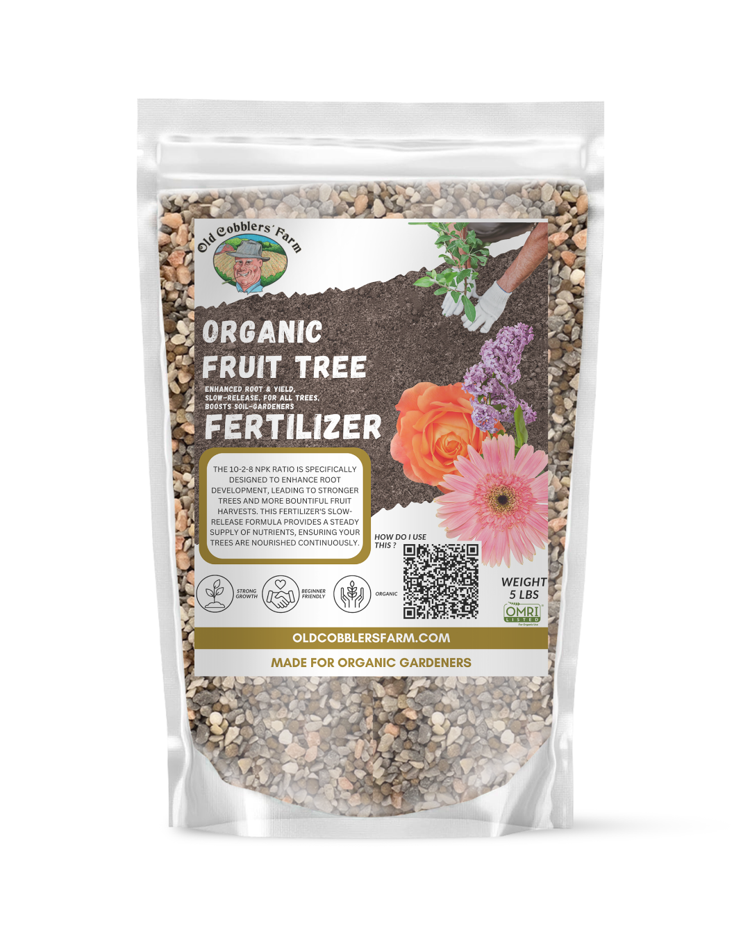 10-2-8 Organic Fruit Tree Fertilizer - Enhanced Root & Yield, Slow-Release, For All Trees, Boosts Soil-Gardeners Choice by Old Cobblers Farm